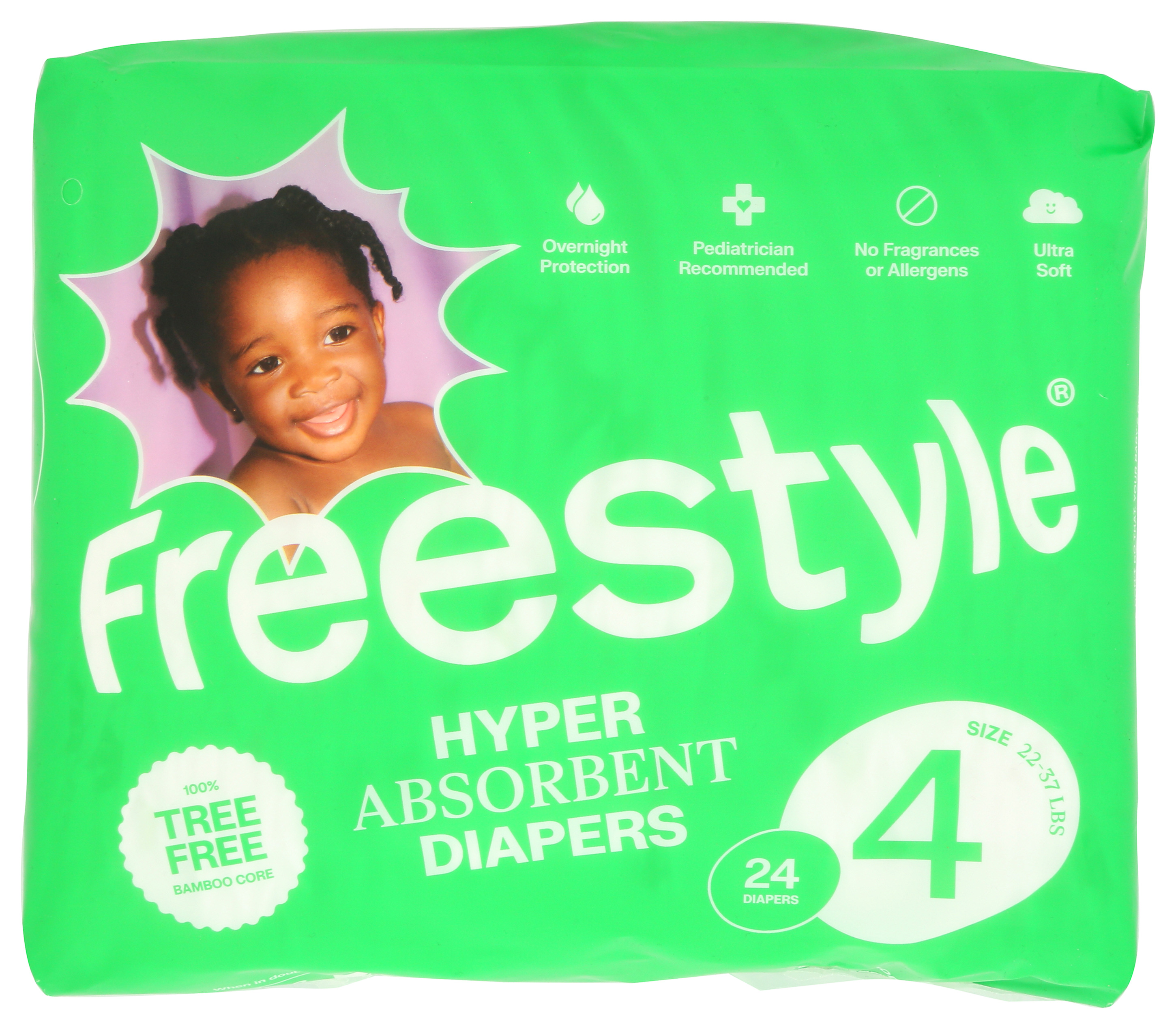 Freestyle Hyper Absorbent Baby Diapers Size 4 24 Count Ct 37 Lbs