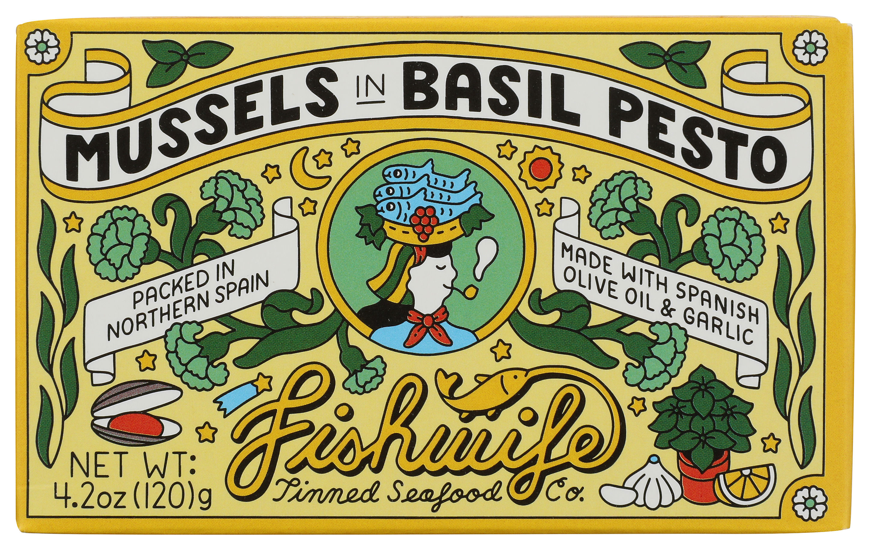 Fishwife 4.2 Oz Mussels In Basil Pesto Tinned Seafood Olive Oil