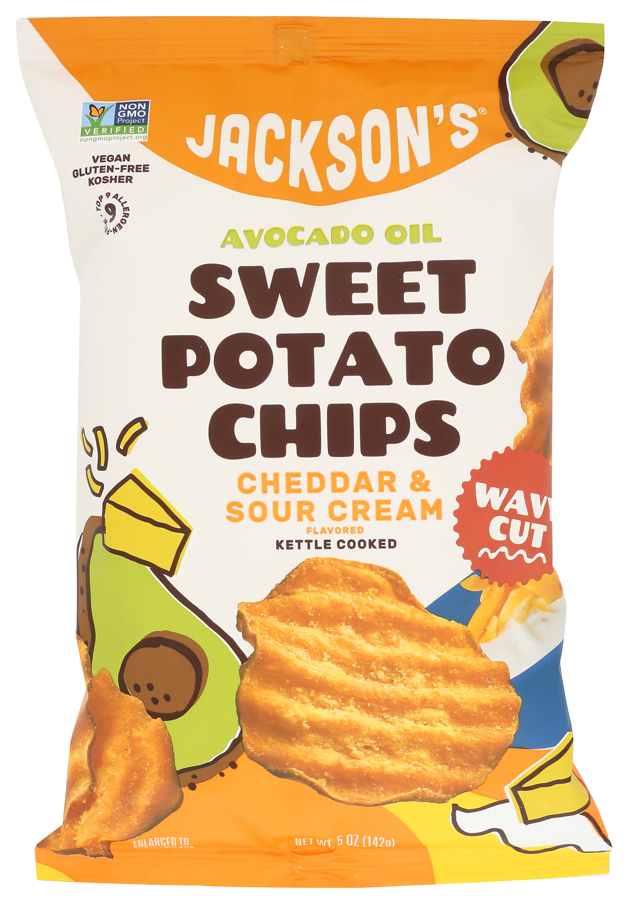 Jacksons Wavy Sweet Potato Chips Cheddar Sour Cream Flavor 5 Oz Bag