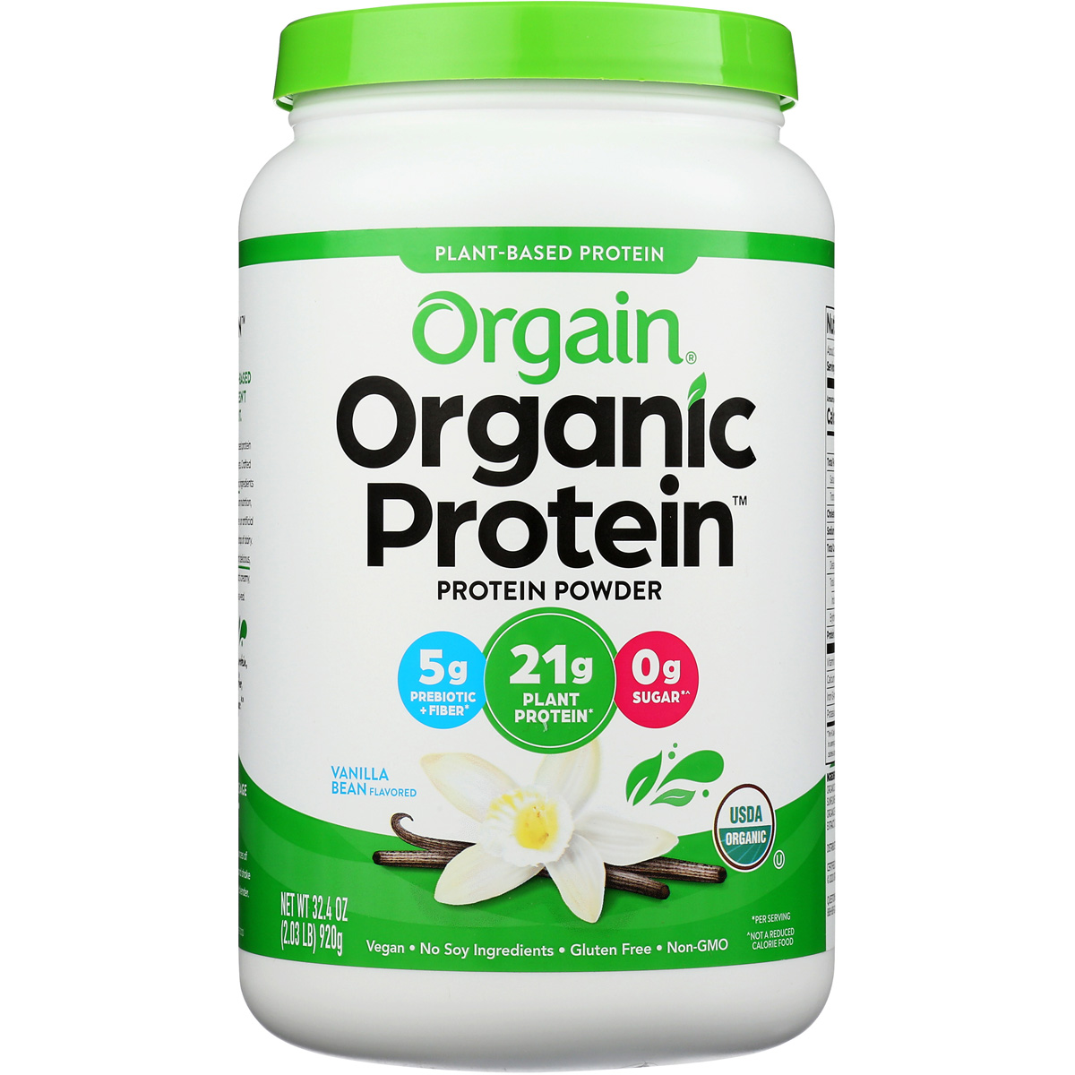 Orgain Organic Plant Based Protein Powder Vanilla Bean 32.4 Oz Rice