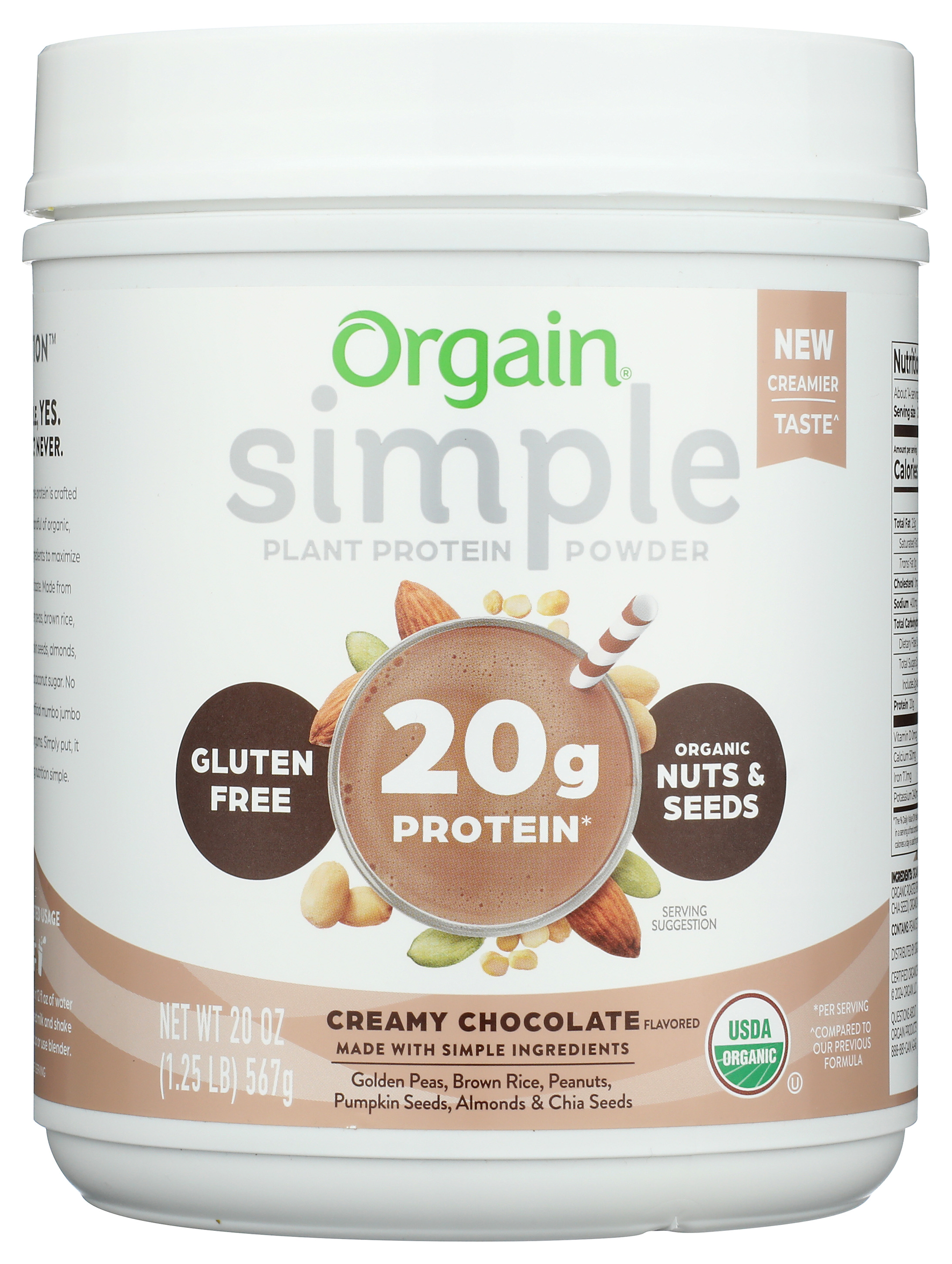 Orgain Simple Organic Plant Protein Powder Creamy Chocolate 20 Oz Rice
