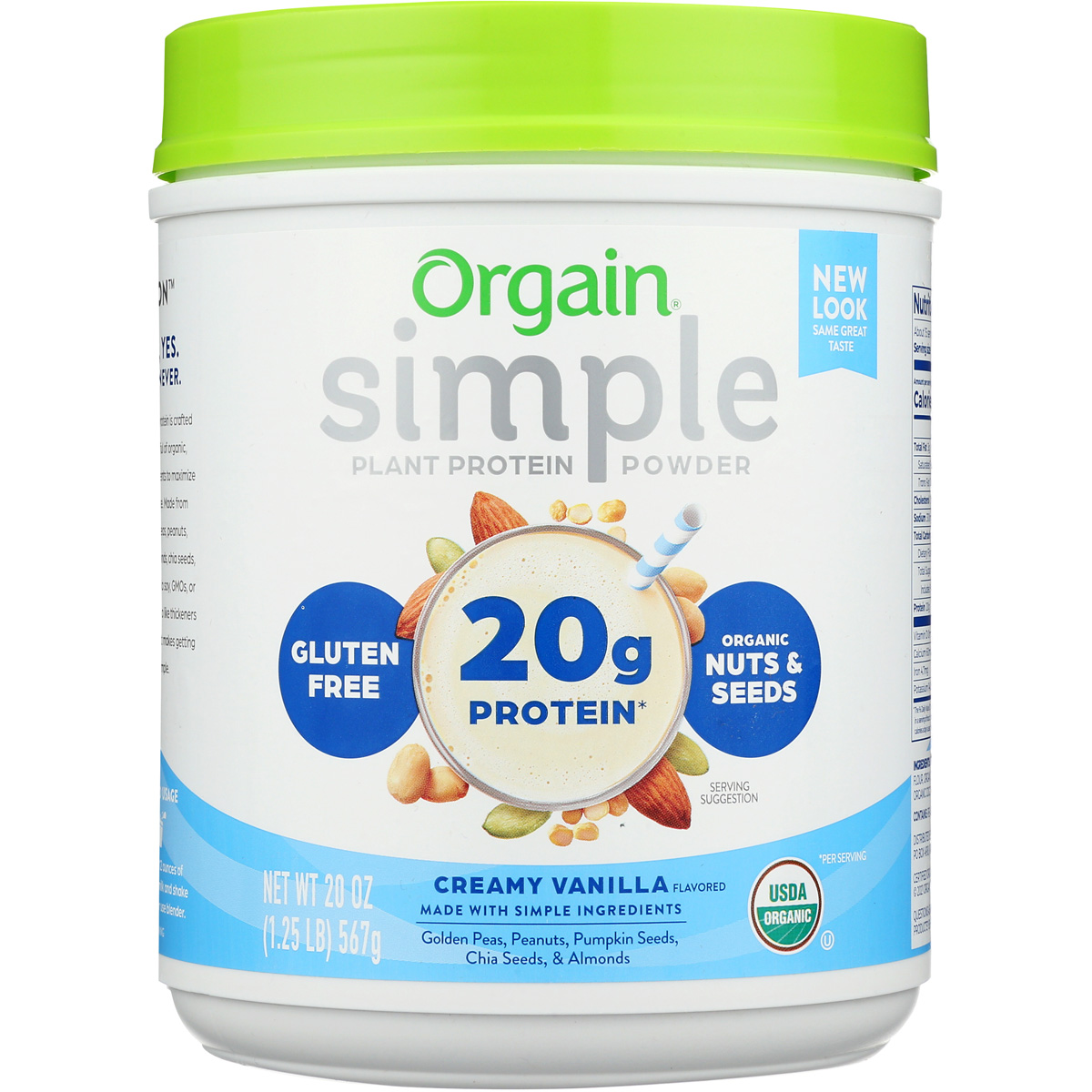 Orgain Simple Organic Plant Protein Powder Vanilla 20 Oz Rice 1.25 Lb