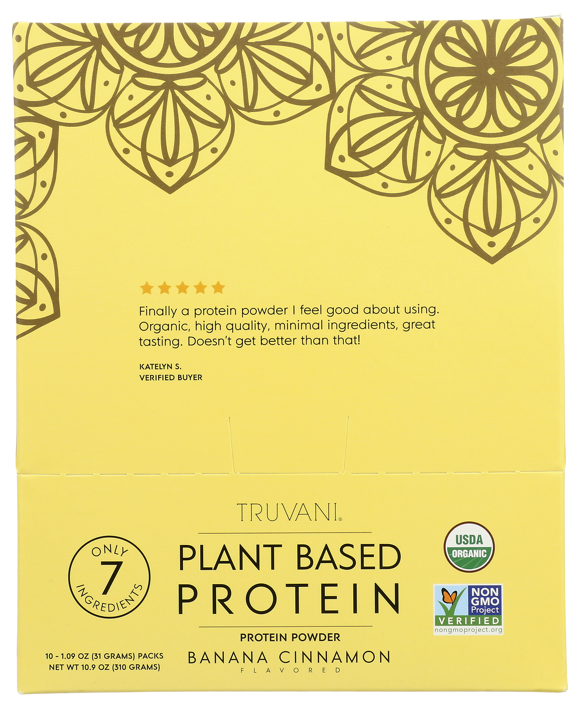 Truvani Plant Based Protein Powder Banana Cinnamon 10 Packets 10.9 Oz