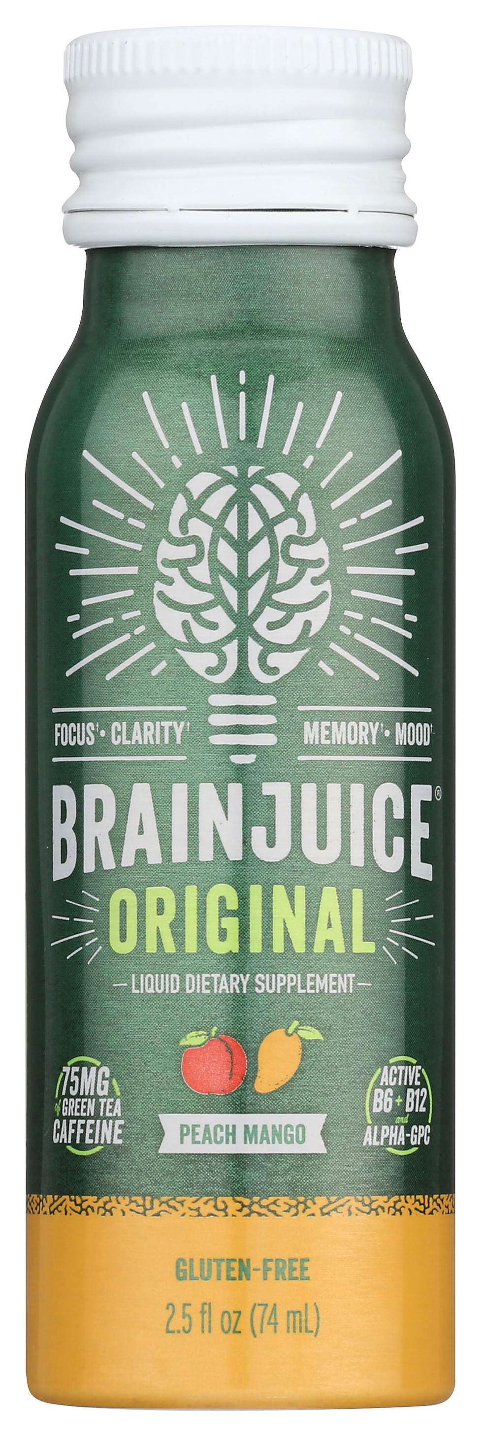 Brainjuice Original Peach Mango Liquid Dietary Supplement 2.5 Fl Oz Tea
