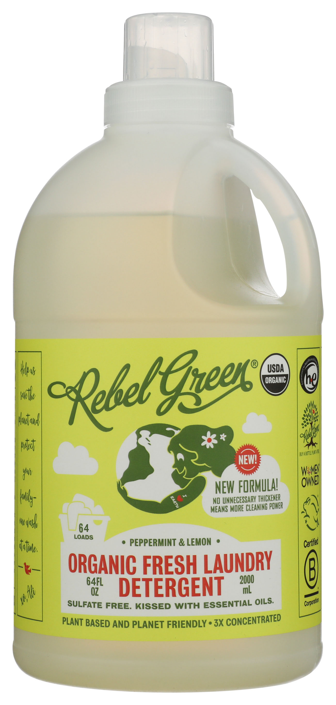 Rebel Green Organic Fresh Laundry Detergent Peppermint & Lemon 64 Fl Oz