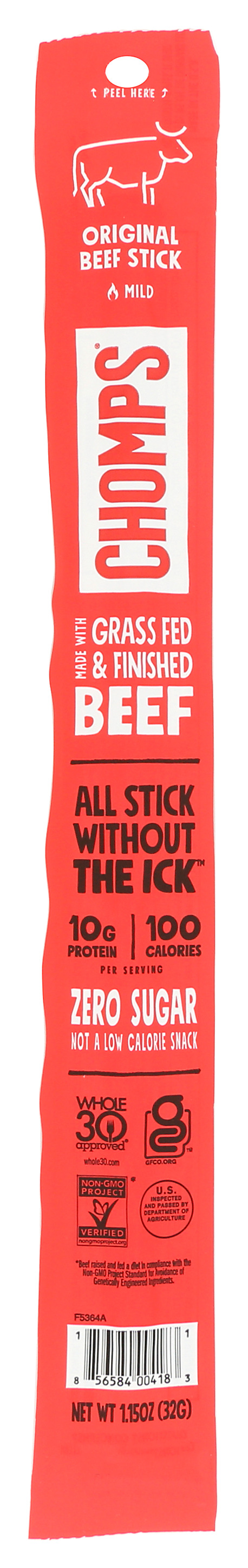 Chomps Beef Stick Original Mild 1.15 Oz Snack Sticks