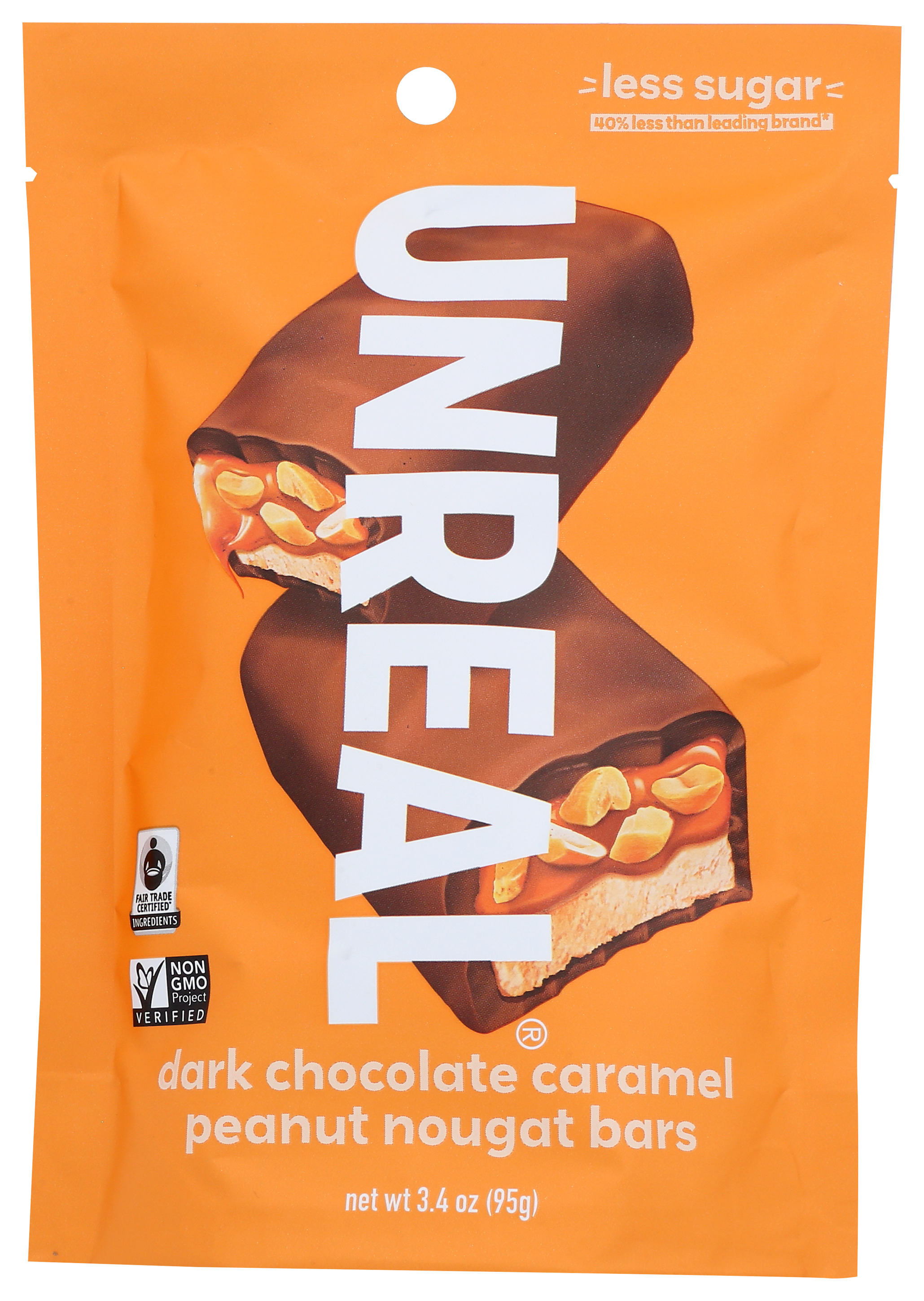 Unreal Dark Chocolate Caramel Peanut Nougat Bars 3.4 Oz