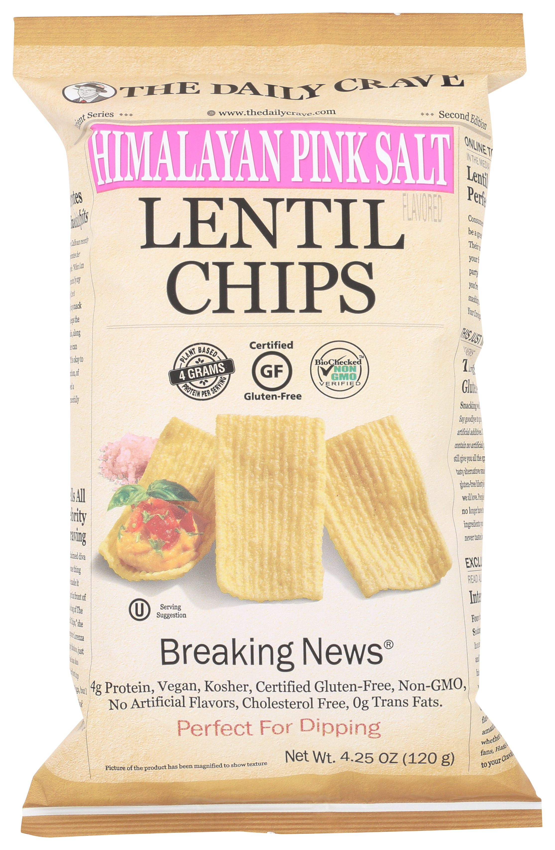 The Daily Crave Himalayan Pink Salt Lentil Chips 4.25 Oz Snack Lentils