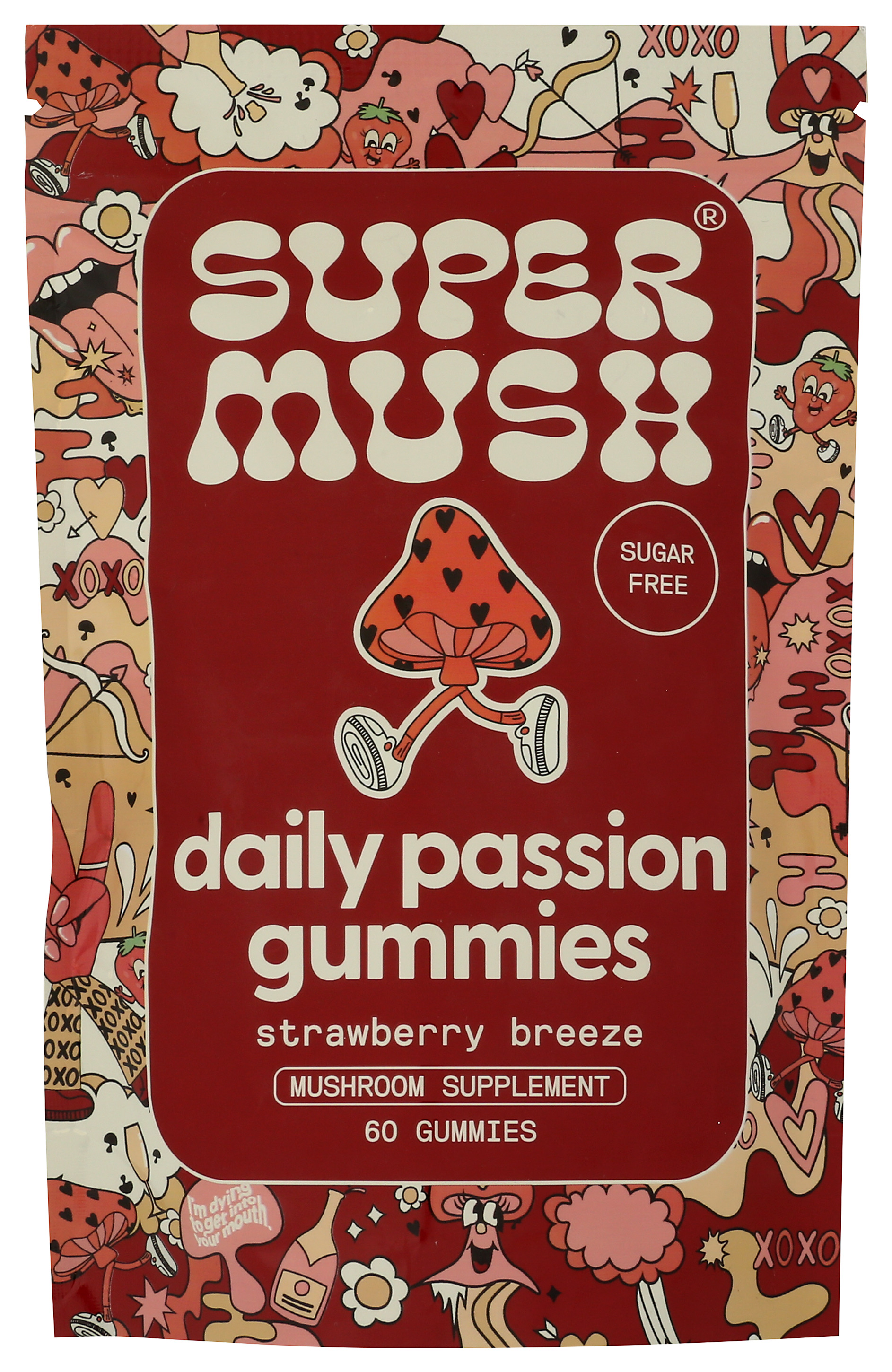 Supermush Daily Passion Gummies Strawberry Breeze Mushroom Supplement 60