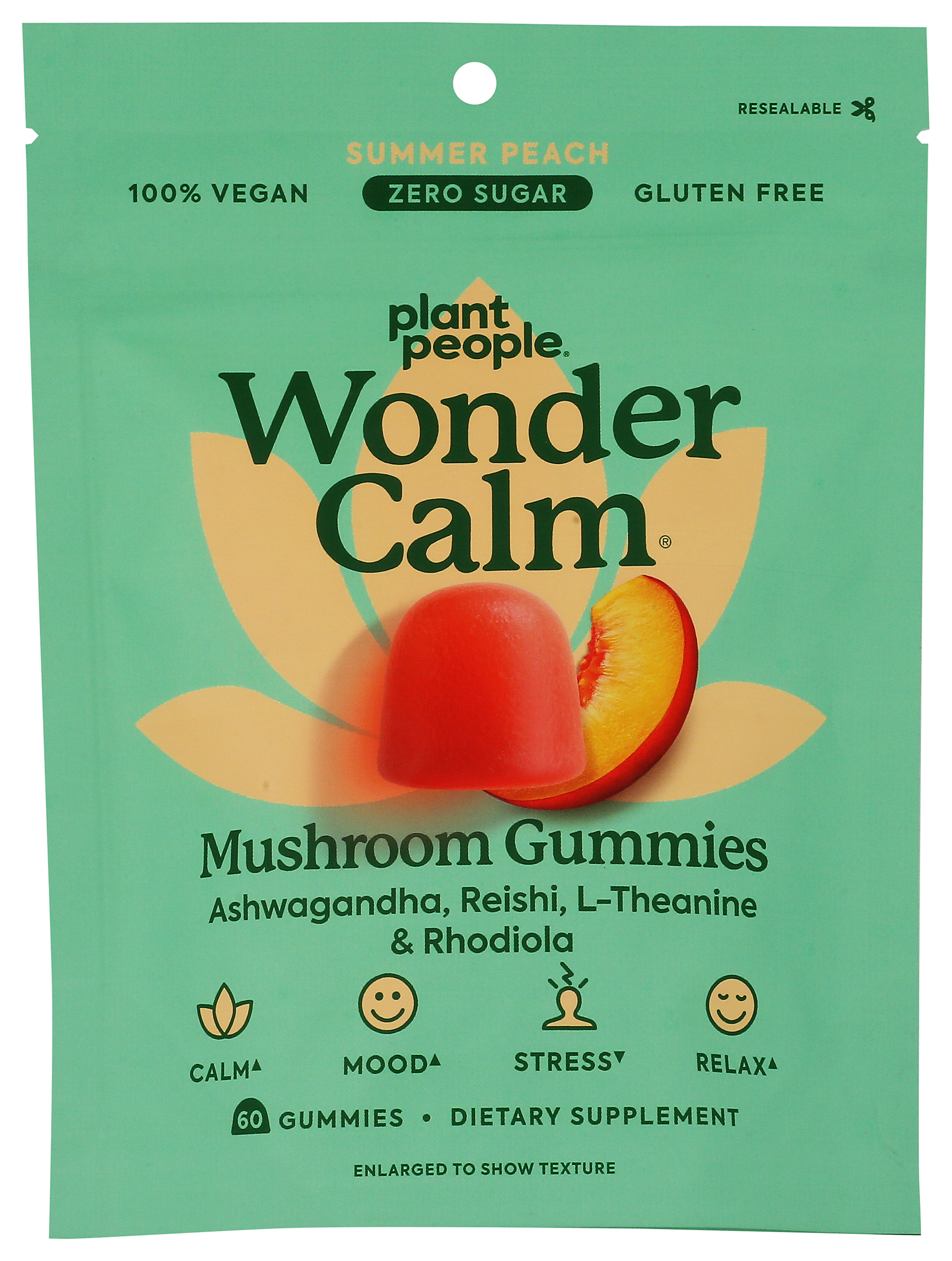 Wondercalm Mushroom Gummies By Plant People 60 Count Summer Peach Ct