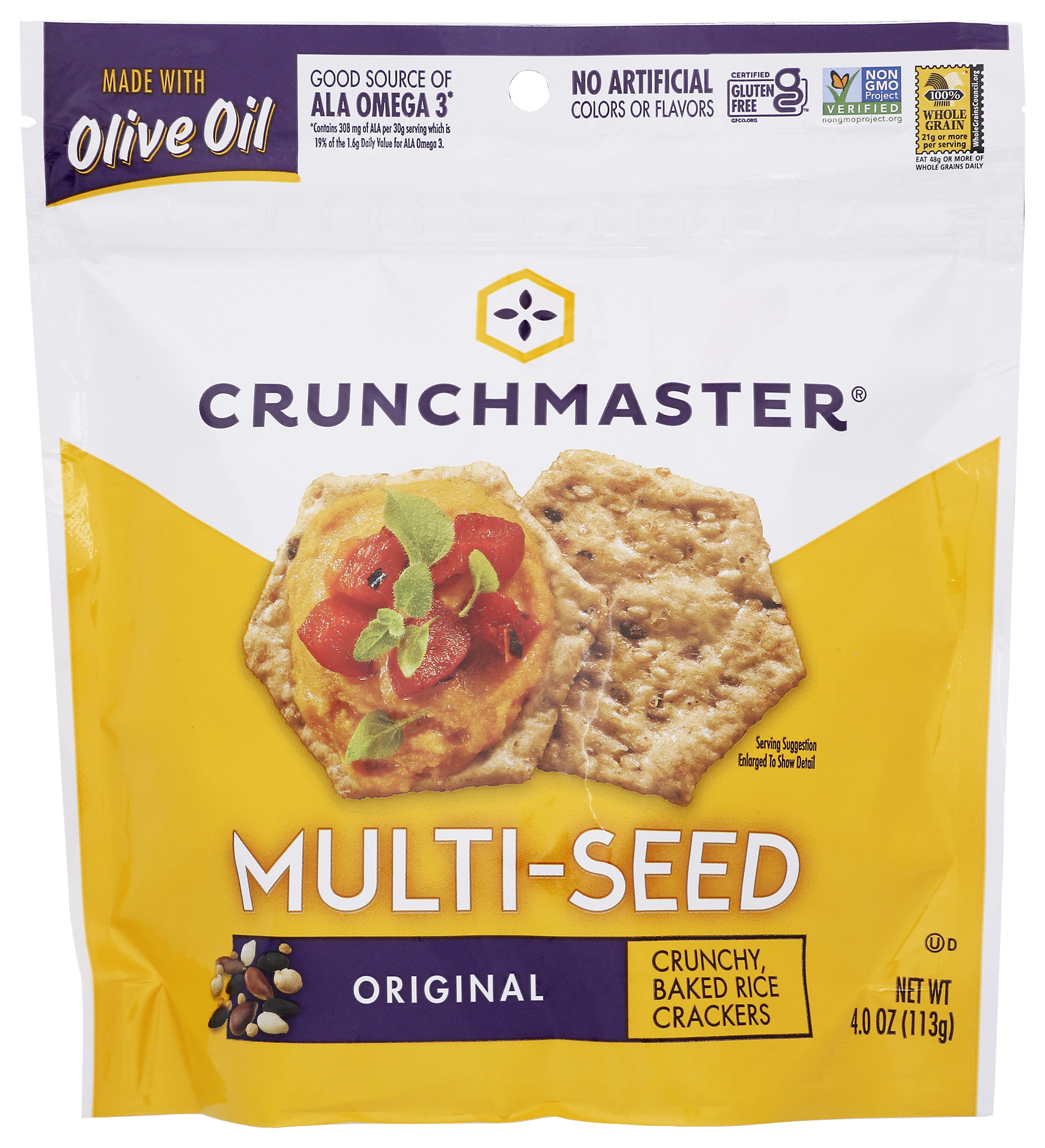 Crunchmaster Multi-Seed Original Crackers 4 Oz Gluten-Free Non-Gmo Rice
