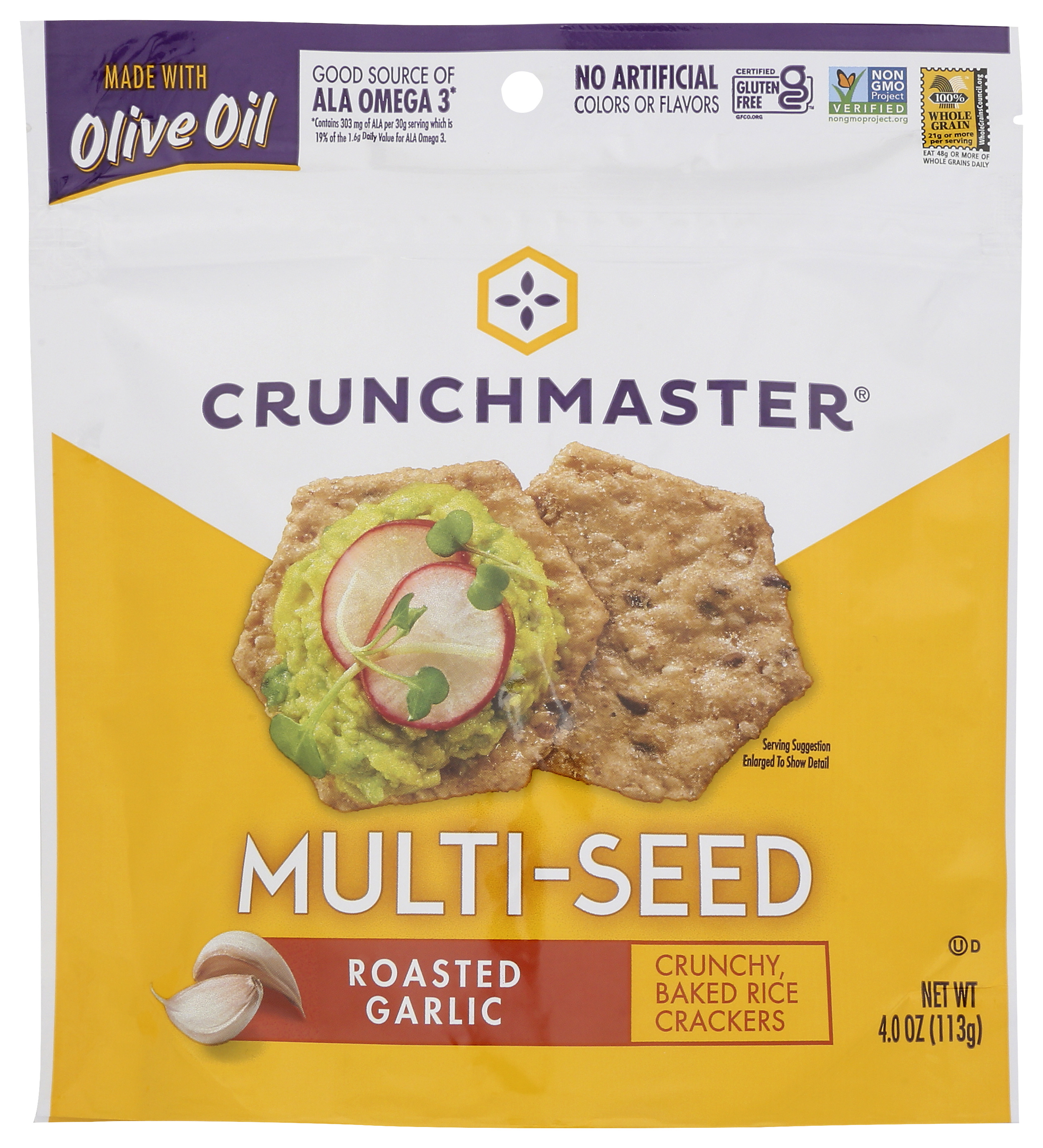 Crunchmaster Roasted Garlic Multi Seed Rice Crackers 4 Oz