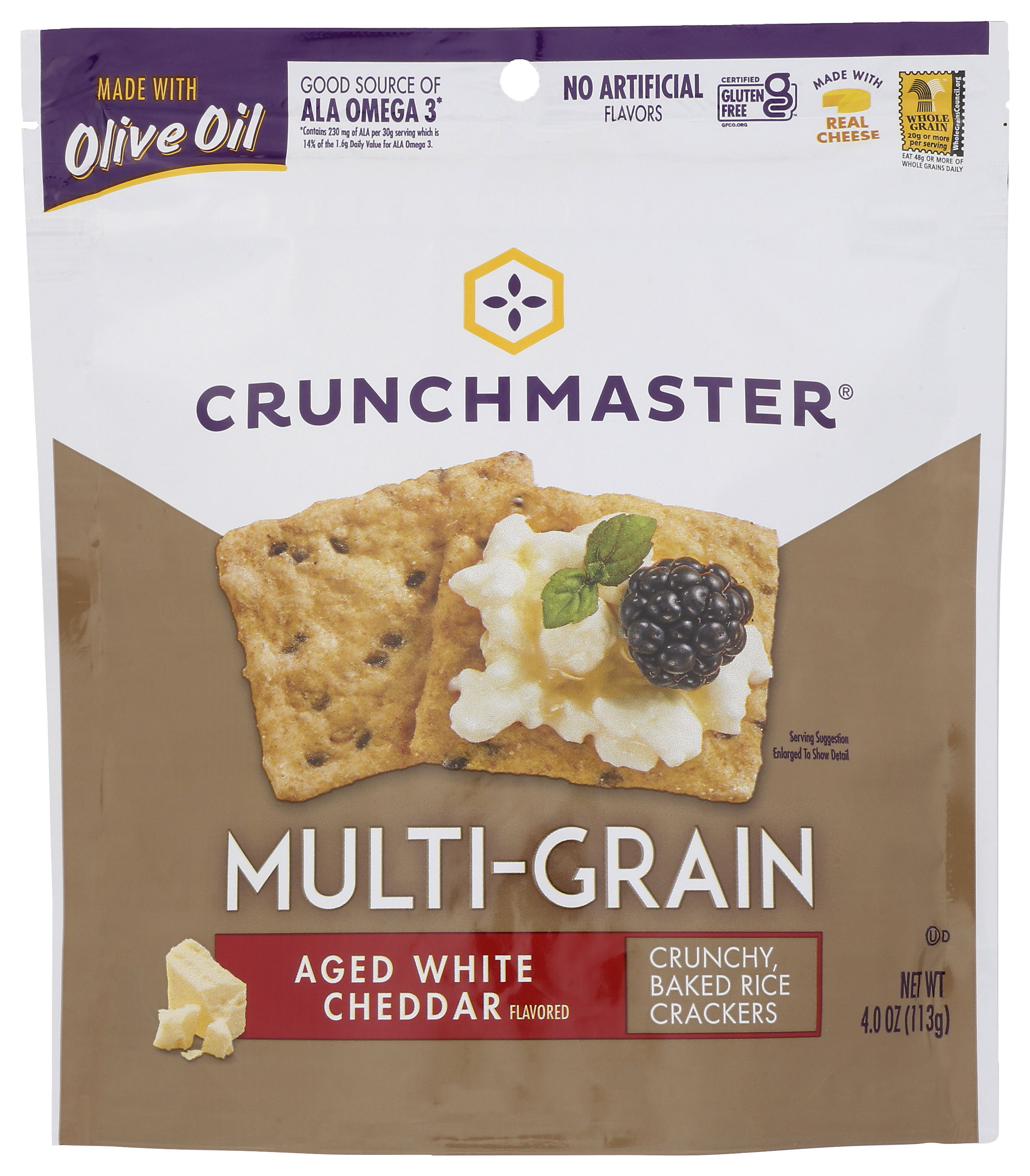 Crunchmaster Multi Grain Rice Crackers Aged White Cheddar Flavor 4 Oz