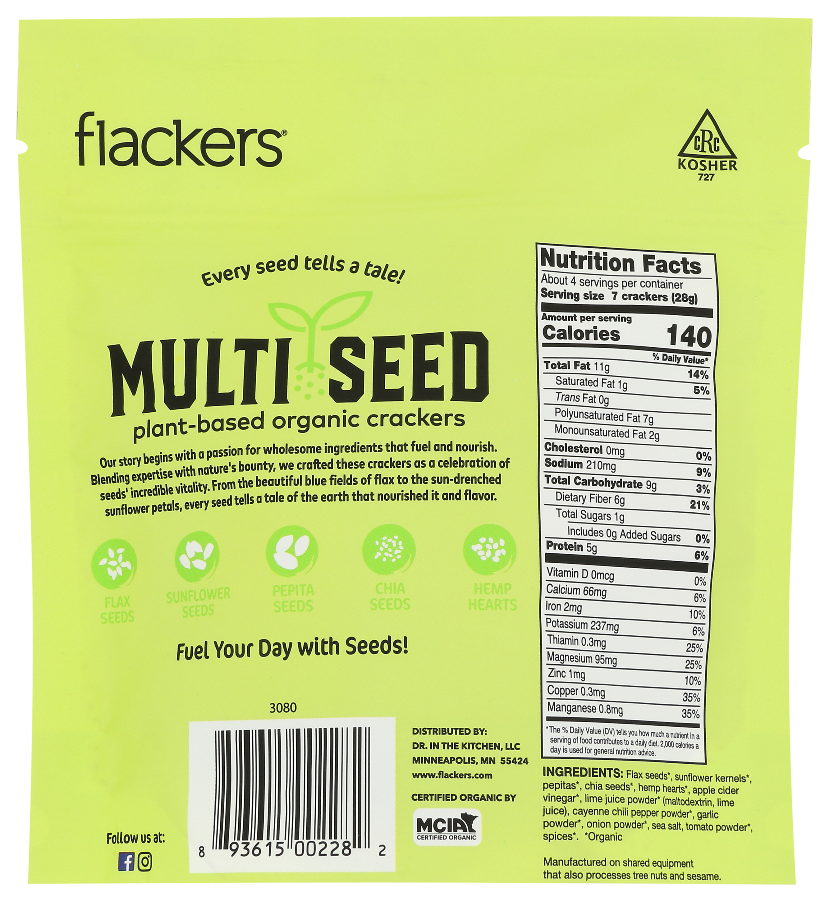 Flackers Multi Seed Plant-Based Organic Cracker Spicy Chili Lime 4 Oz