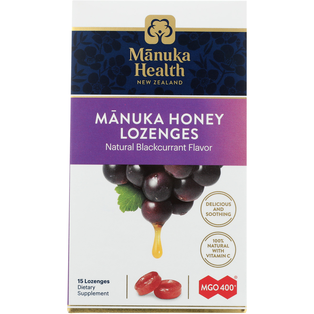 Manuka Health Honey Lozenges Blackcurrant 15 Count Ct