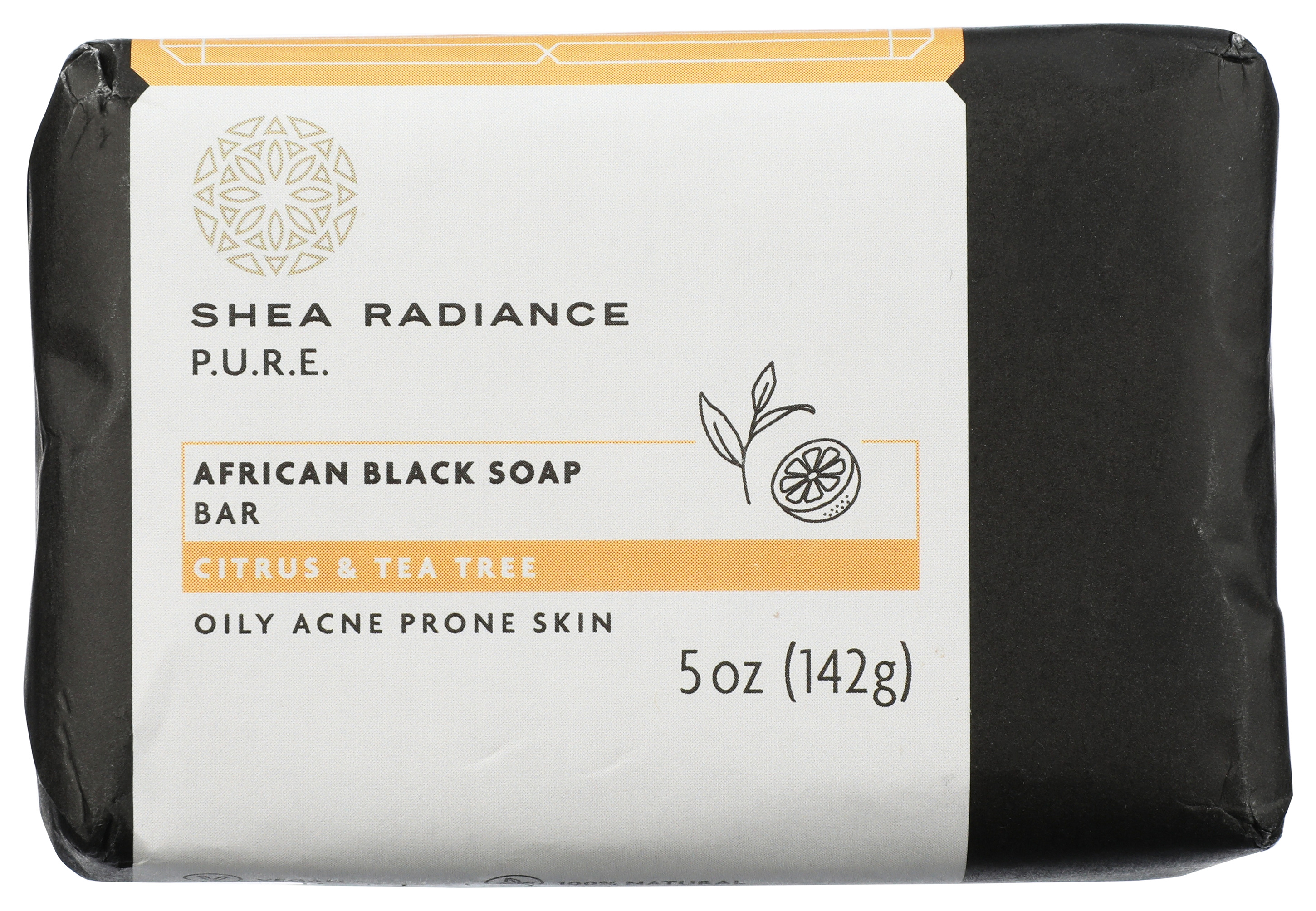 Shea Radiance African Black Soap Bar Citrus Tea Tree 5Oz