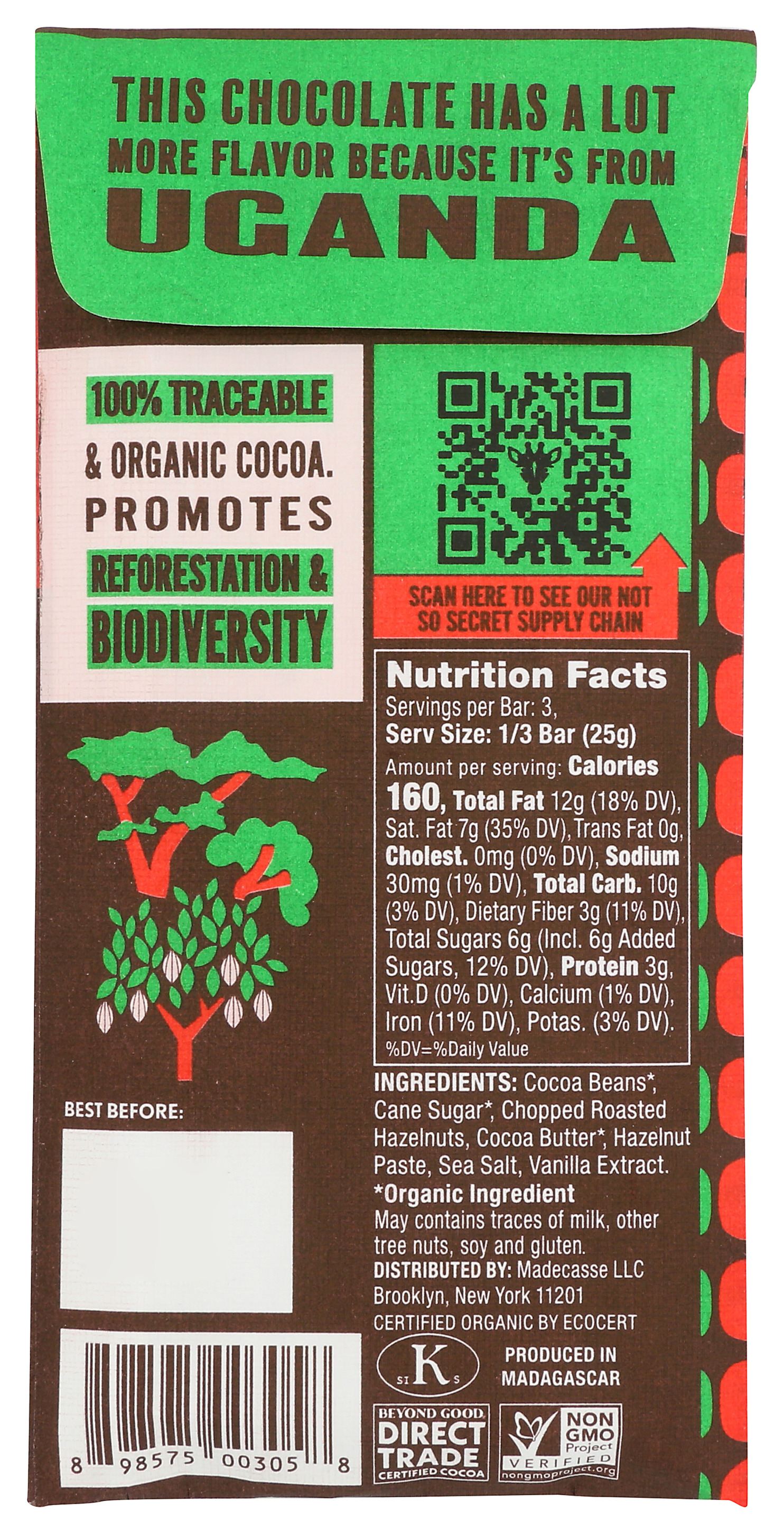Beyond Good Hazelnut 73% Cocoa Chocolate Bar 2.64 Oz Organic