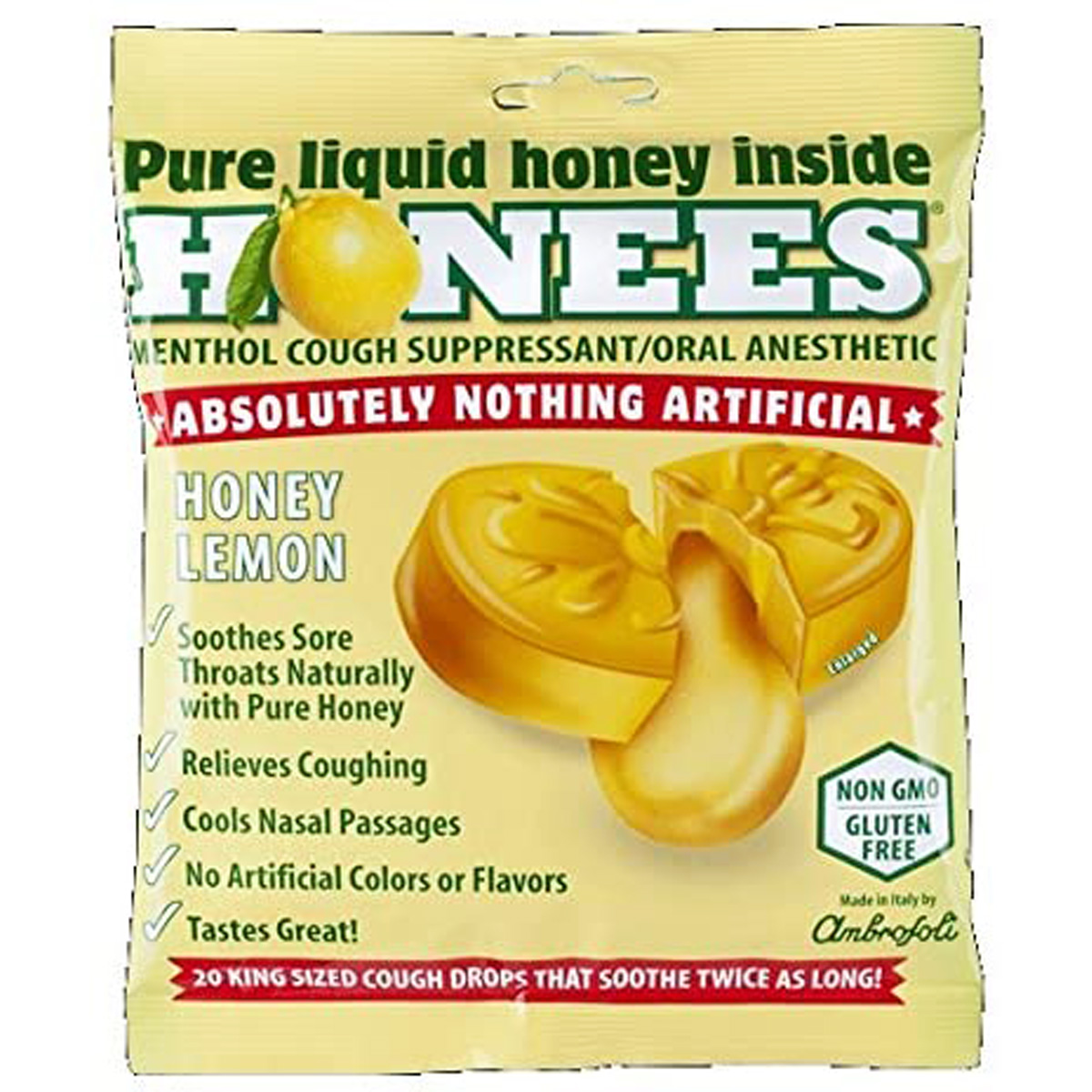 Honees Honey Lemon Menthol Cough Drops 20 Count