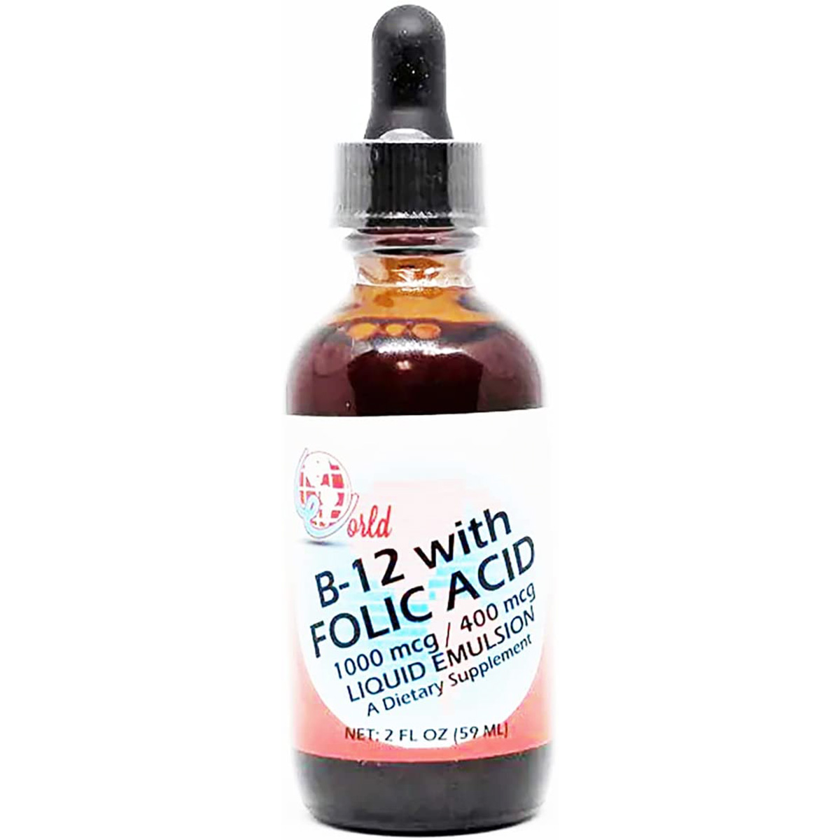 World Organics B-12 1000 Mcg With Folic Acid 400 Liquid Dietary 2 Ounce