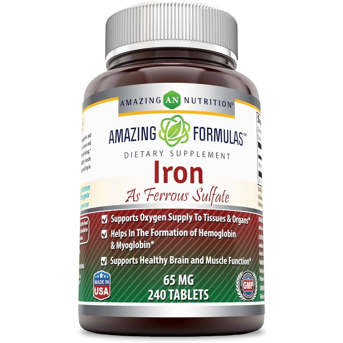 Amazing Nutrition Iron As Ferrous Sulfate 65 Mg Bottle 240 Tablets