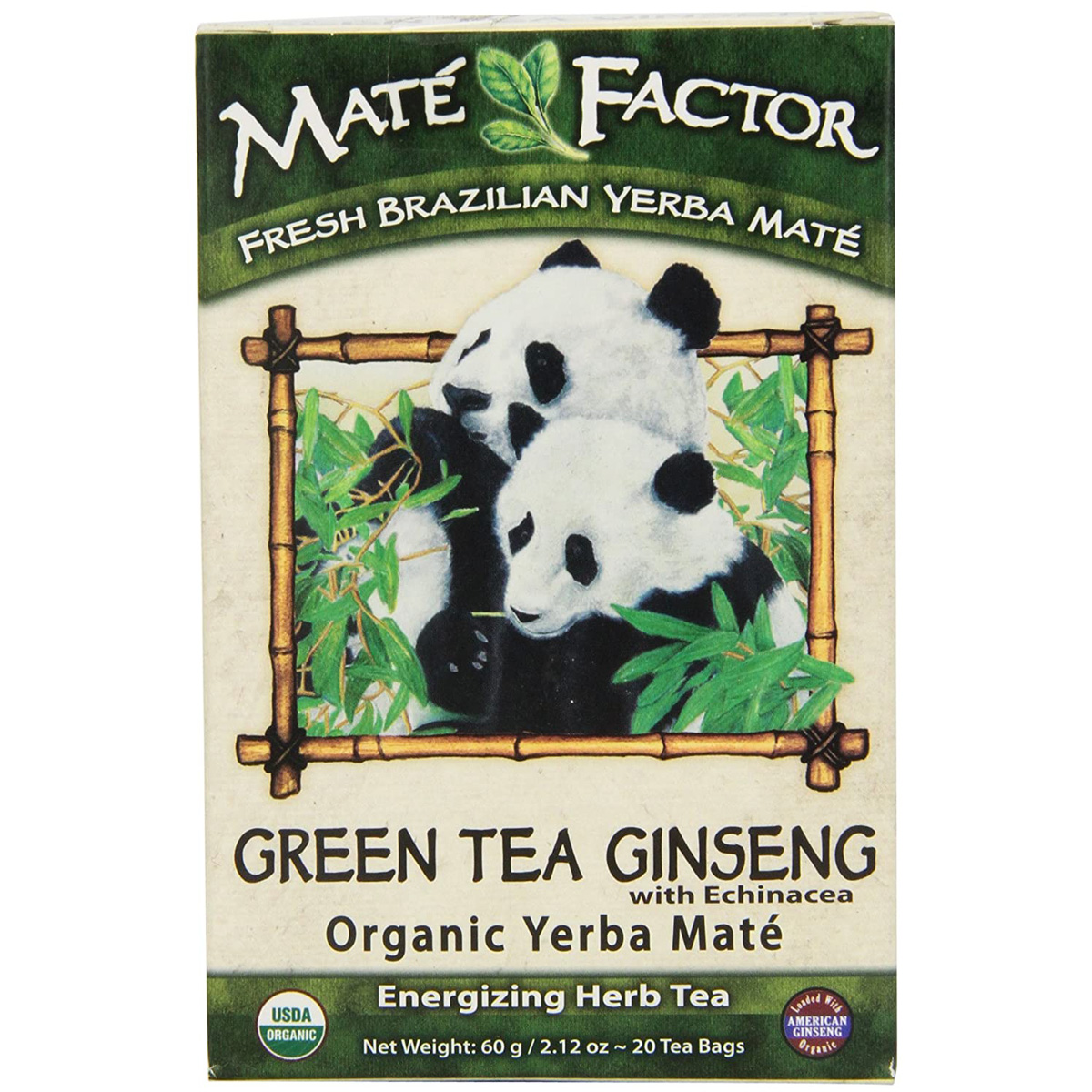 Mate Factor Organic Yerba Green Tea Ginseng 20 Bags