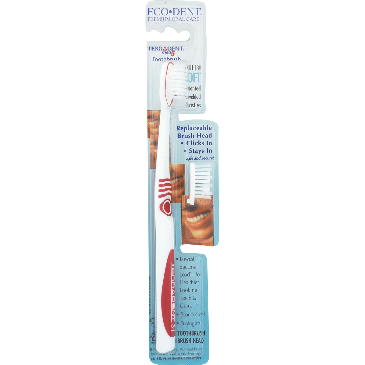 Eco Dent Terradent Med 5 Toothbrush Soft With Refill Head 1 