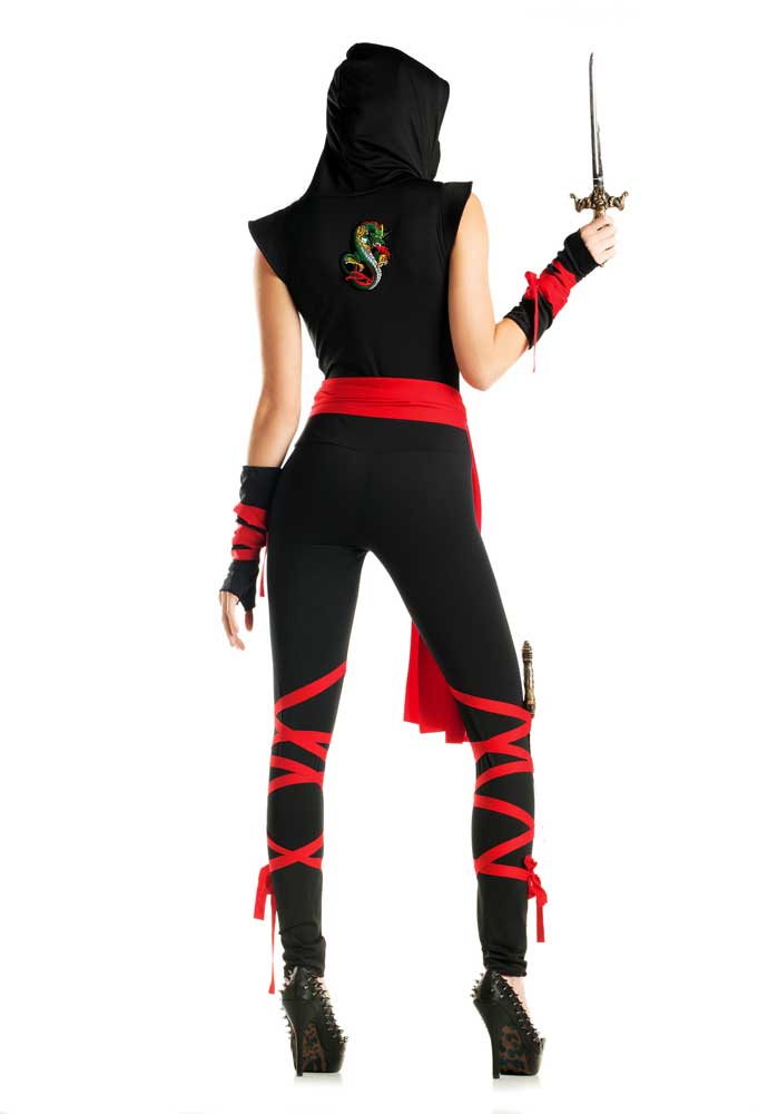 Sexy Ninja Warrior Bodysuit, Sash, Mask, Gloves w/ Wrappings Halloween ...