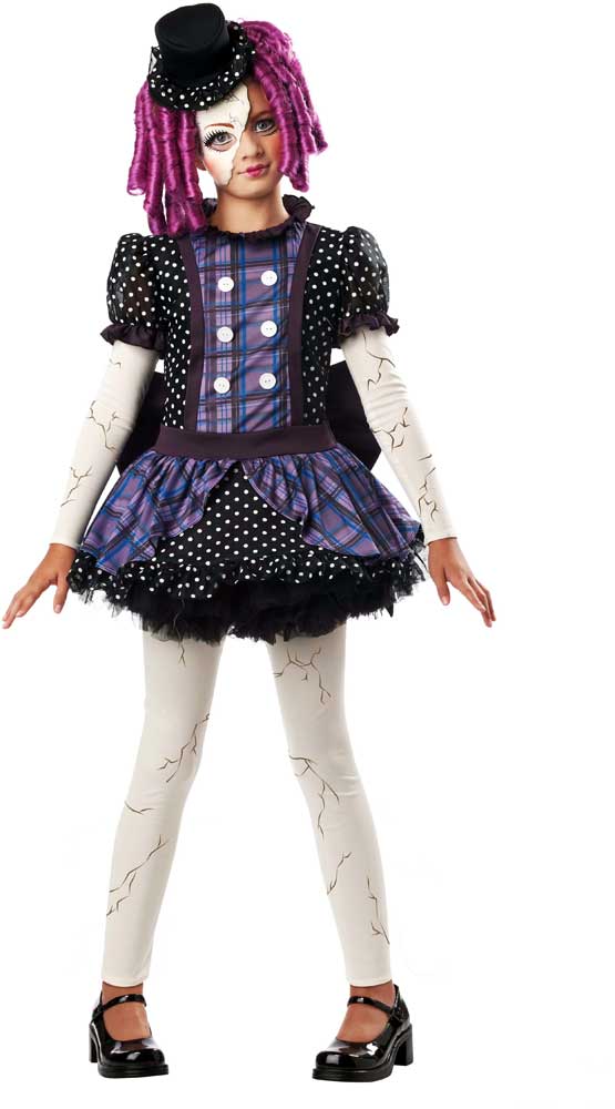 Creepy Circus Broken Rag Doll Puppeteer Costume Polka Dot Dress Child ...