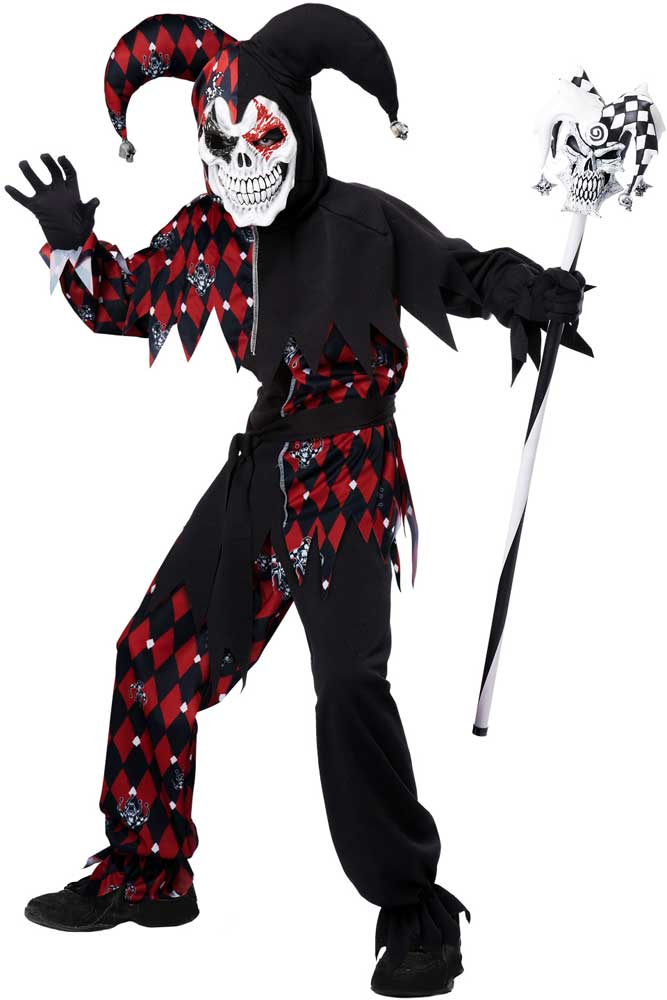 Wicked Jester Evil Clown Sinister Joker Halloween Costume Outfit Child Boys