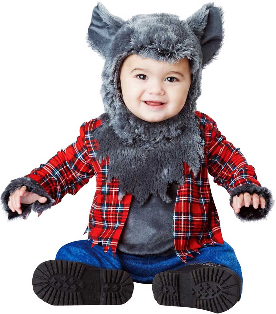 Infant Boy Wittle Werewolf Halloween Costume Plaid Shirt Fur Chest Hood ...