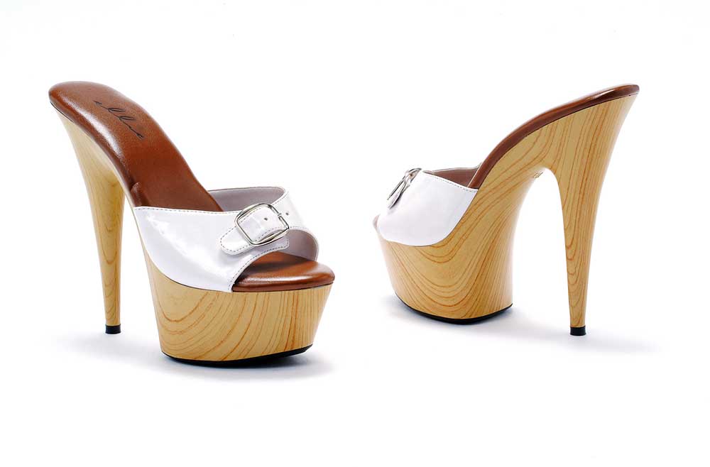 Sexy Wood Grain Buckle Platform Stilettos Mules High Heels Shoes Adult ...