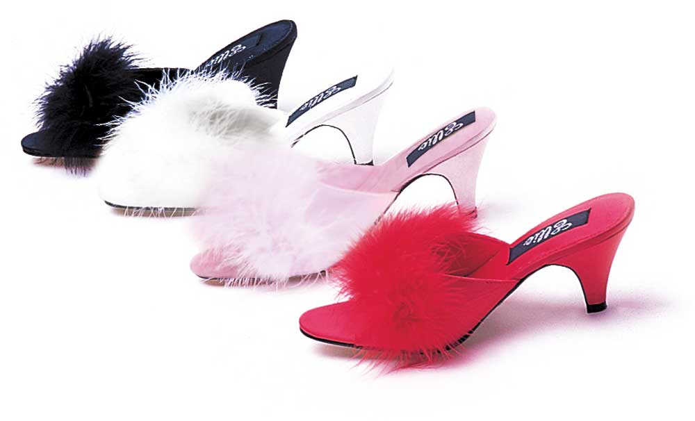 Sexy Marabou Slippers Kitten Heel Mule Sandal High Heels Shoes Adult ...