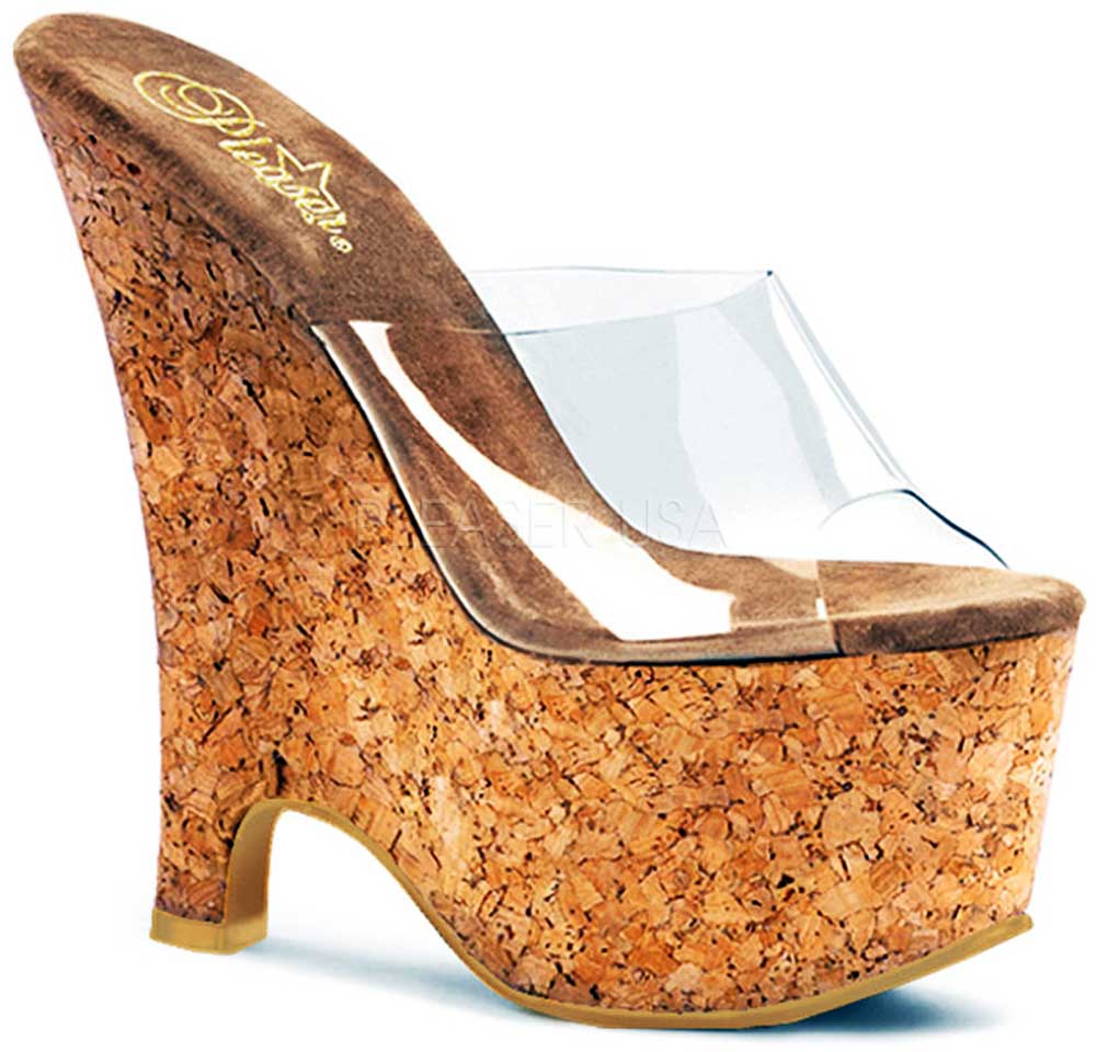 Sexy Cork Platform Slip On Peep Toe Mule Wedge High Heels Shoes Adult Women