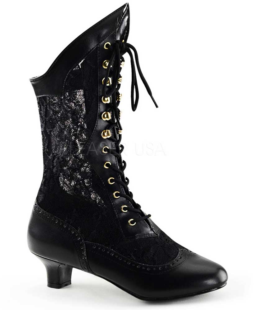 Sexy Lace Victorian Mid Calf Ankle Booties Kitten Heels Boots Shoes ...