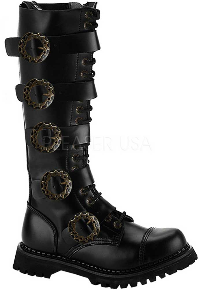 Steampunk Cog Strap Lace Up Knee High Engineer Biker Boots Shoes Adult Men