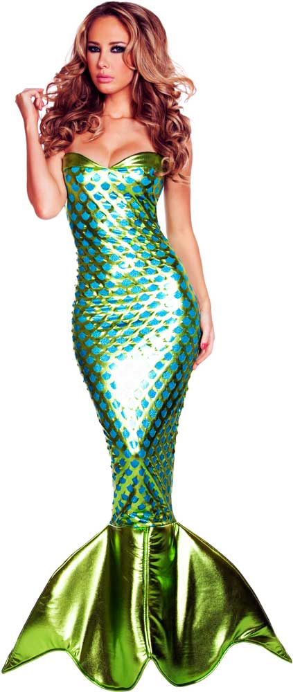 Sexy Sea Siren Lace Up Back Dress Gown W Tail Ocean Mermaid Costume 7096