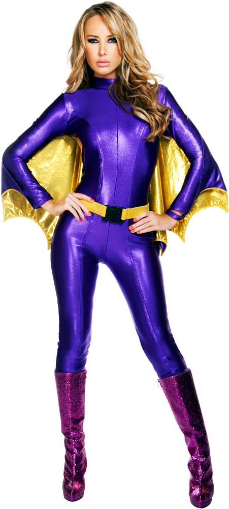 Sexy Batgirl Warrior Crime Fighter W Cape Catsuit Superhero Costume