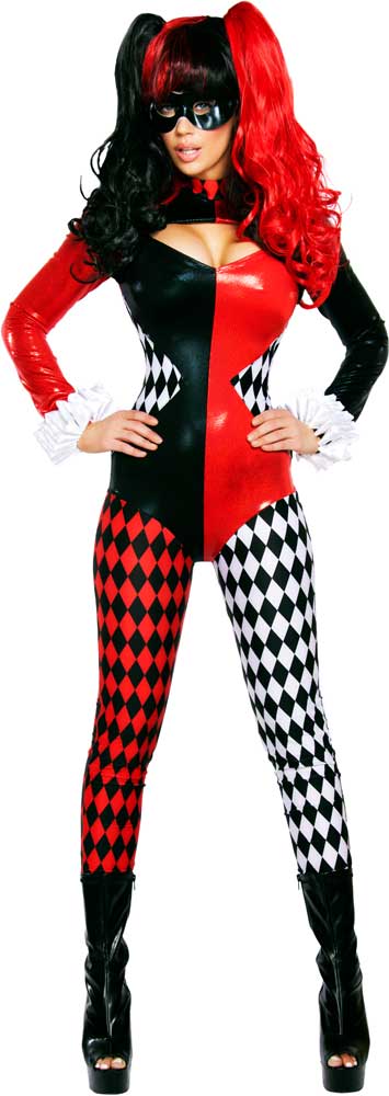 Harley Quinn Supervillain Jester Catsuit Cartoon Characters Costume ...