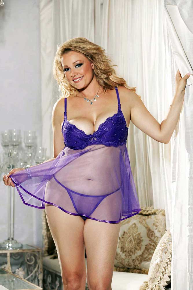 Sexy Scalloped Lace Sheer Net Babydoll Dress Plus Size Lingerie Adult
