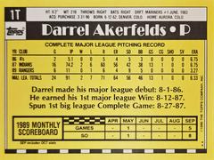 Rear | Darrel Akerfelds Baseball Cards 1990 Topps Traded Tiffany