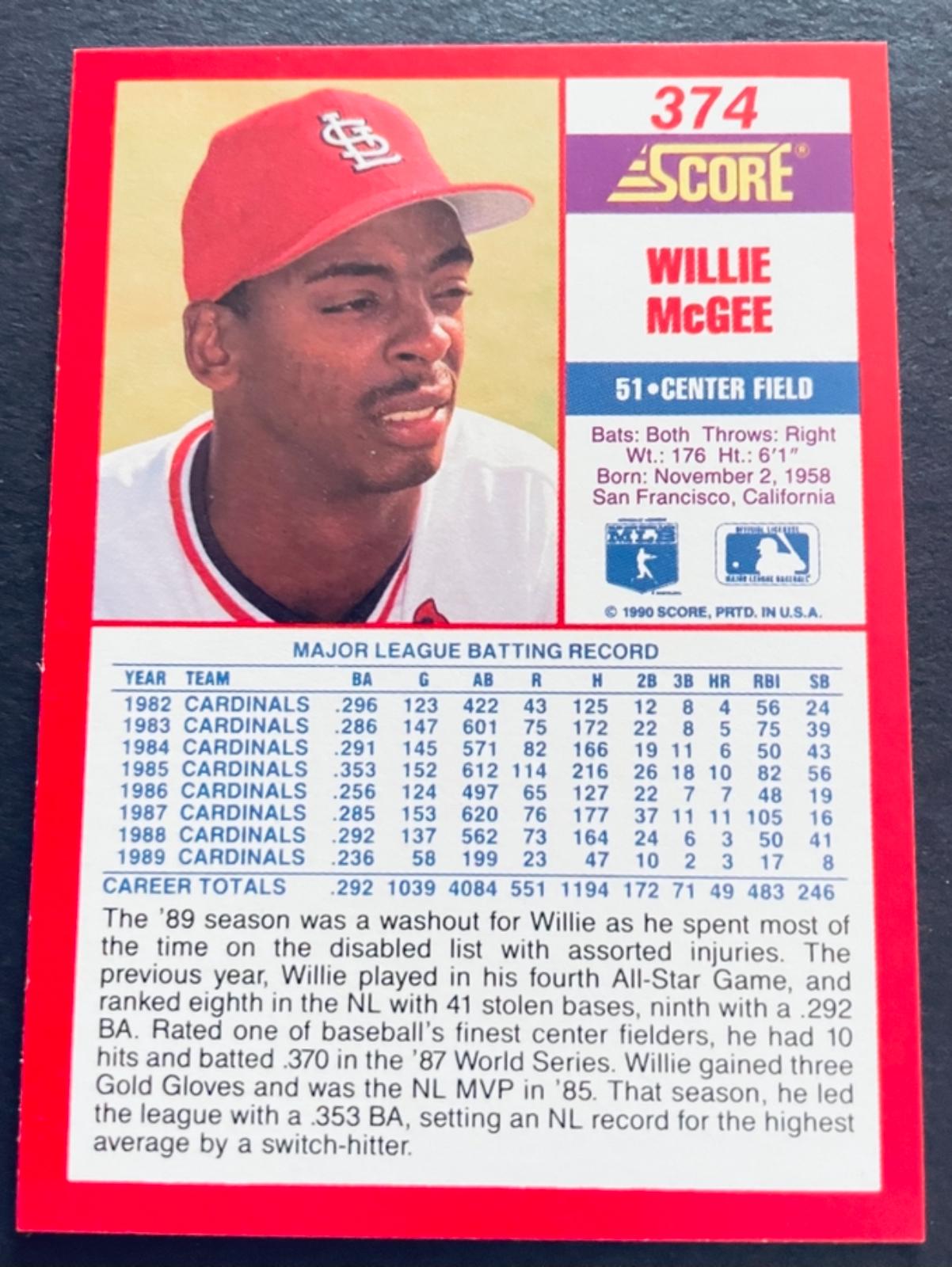 Willie McGee 374 Prices 1990 Score Baseball Cards