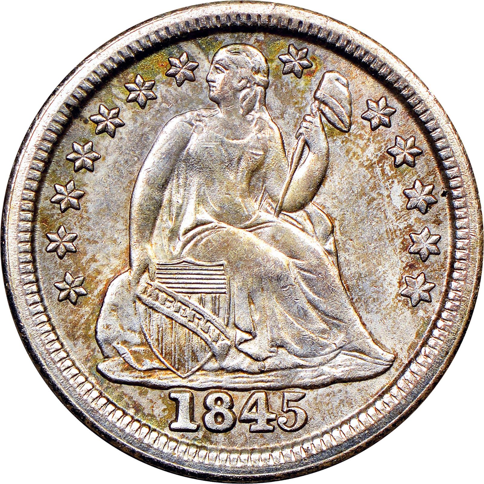 1845 Coins Seated Liberty Dime