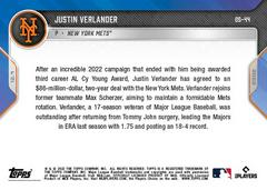 Back | Justin Verlander Baseball Cards 2022 Topps Now Off Season