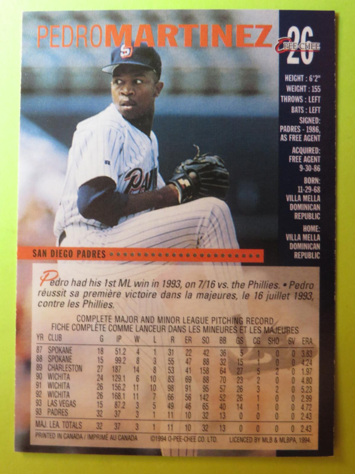 Pedro Martinez 26 Prices 1994 O Pee Chee Baseball Cards