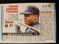 Card Back | Frank Thomas Baseball Cards 1992 Donruss McDonald's MVP