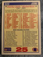 Super Bowl Champions | Super Bowl Wrap Football Cards 1990 Panini Score