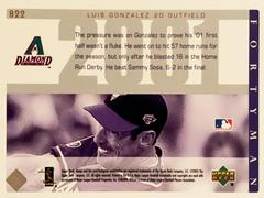 Rear | Luis Gonzalez Baseball Cards 2003 Upper Deck 40 Man