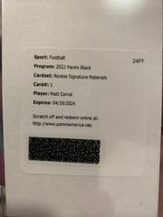 Matt Corral #RSM-KPI Football Cards 2022 Panini Black Rookie Signature Materials Prices
