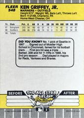 Back Card | Ken Griffey Jr. Baseball Cards 1989 Fleer