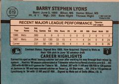 Back | Barry Lyons [1987 LEAF, INC] Baseball Cards 1988 Donruss